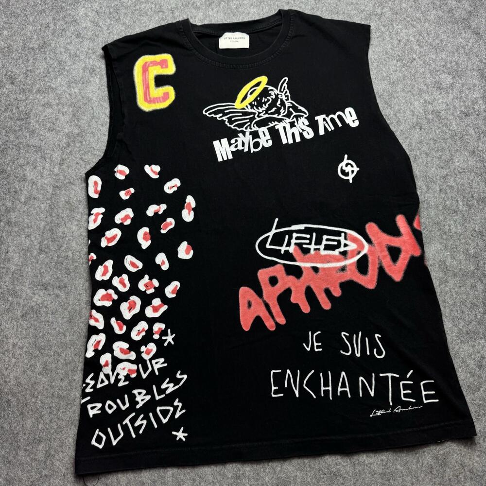 Lifted Anchors Shirt Mens XL Black Sleeveless Angel Skeleton Graffiti Tee
